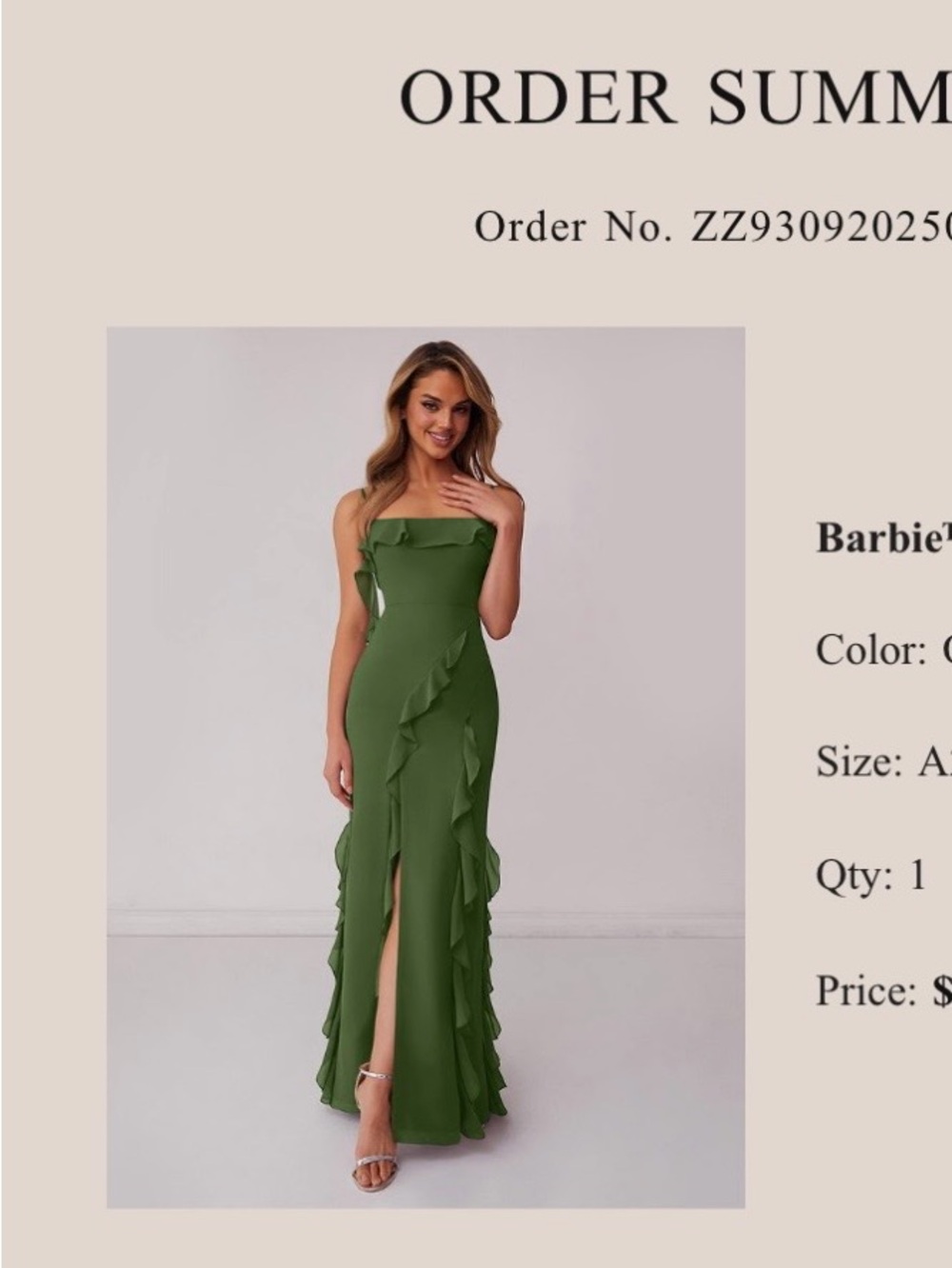 Azazie olive Barbie dress